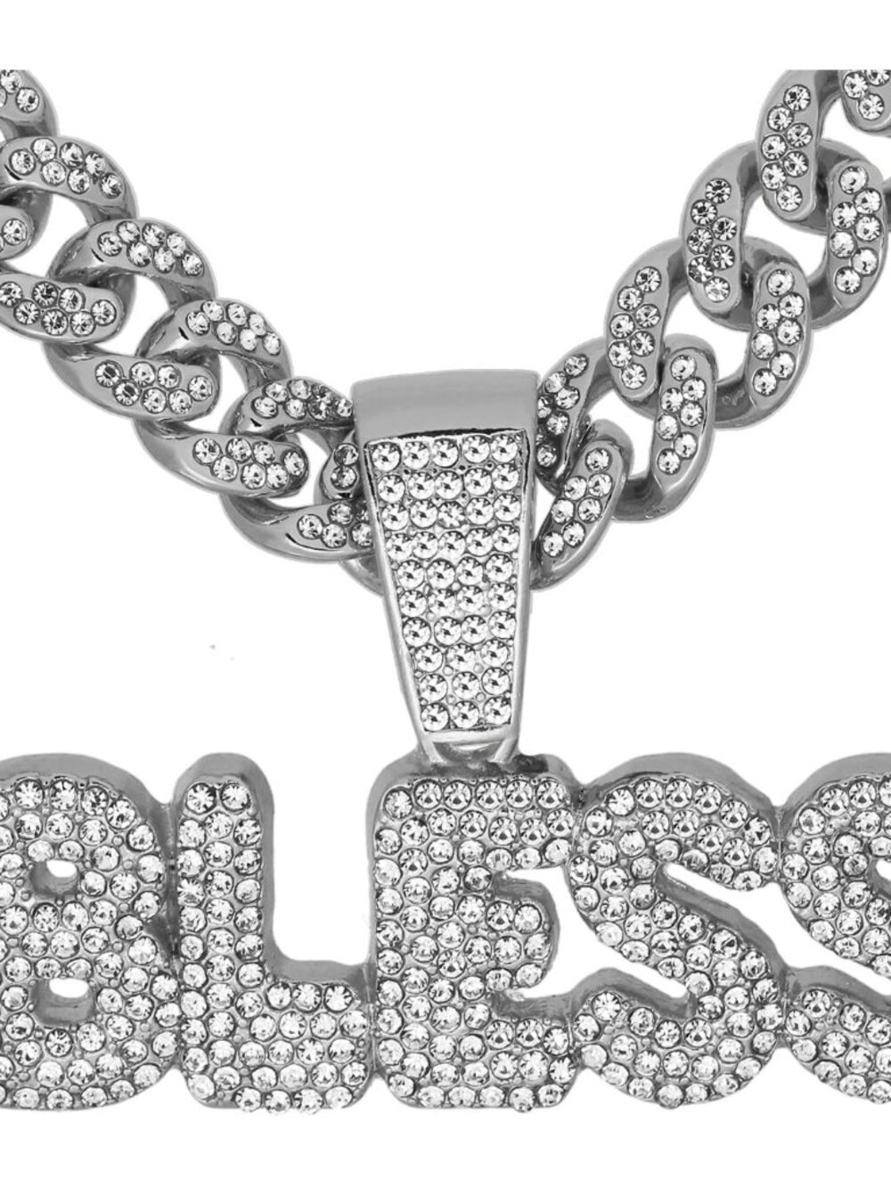 Women’s Iced Out “Gott” Flame Pendant Cuban Link Chain, 18" Miami Cuban Chain Hi